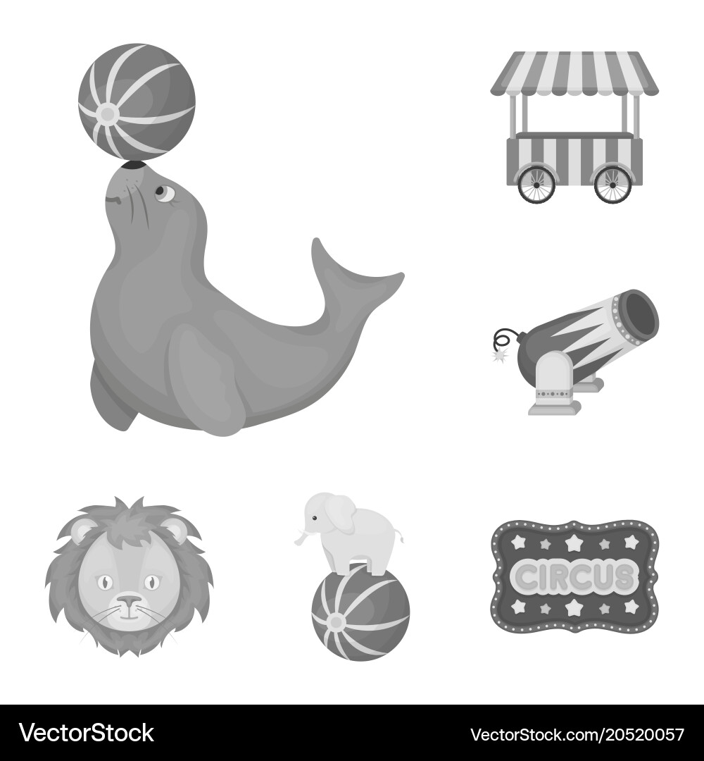 Circus and attributes monochrome icons in set vector image