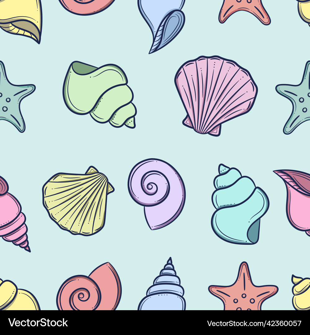 Colorful pattern with seashells seamless repeat Colorful pattern with seashells seamless repeat Vector Image