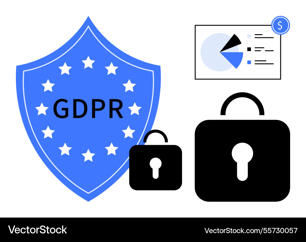 Gdpr compliance shield with data locks Gdpr compliance shield with data locks vector image