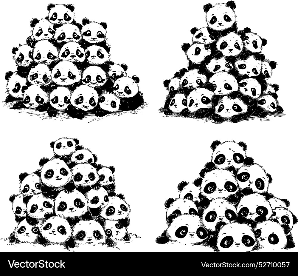 Lovely panda group pencil sketch concepts Lovely panda group pencil sketch concepts vector image