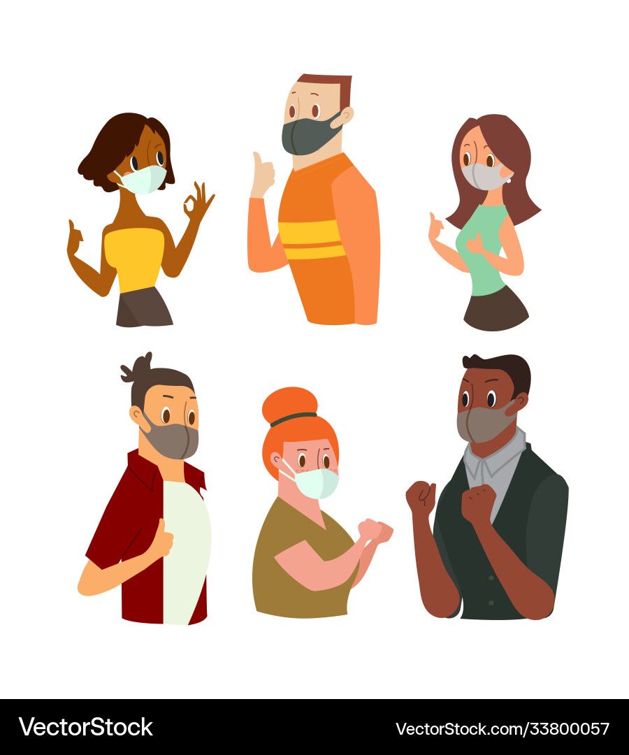 Man and women wearing face mask gesturing ok sign Man and women wearing face mask gesturing ok sign vector image