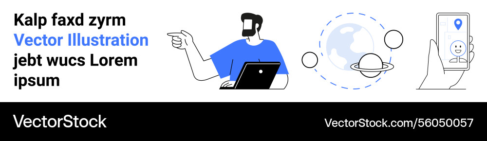 Man with laptop pointing planetary orbits vector image