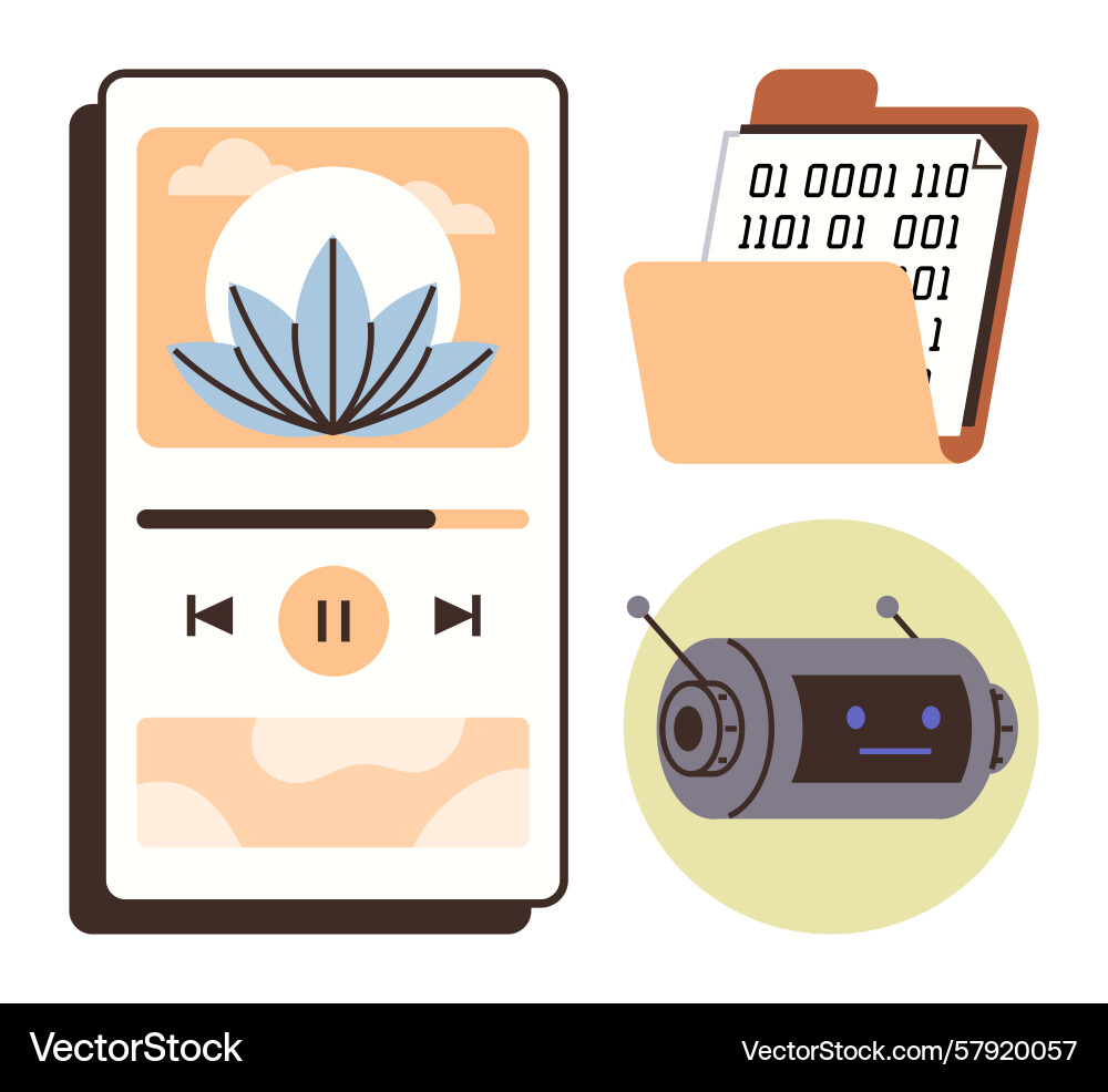 Multimedia player digital file folder with binary Multimedia player digital file folder with binary Vector Image