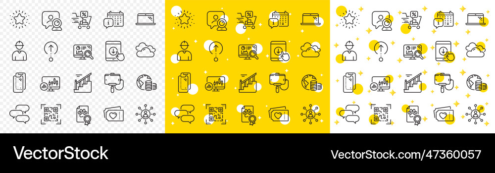 Outline laptop calendar and networking line icons vector image