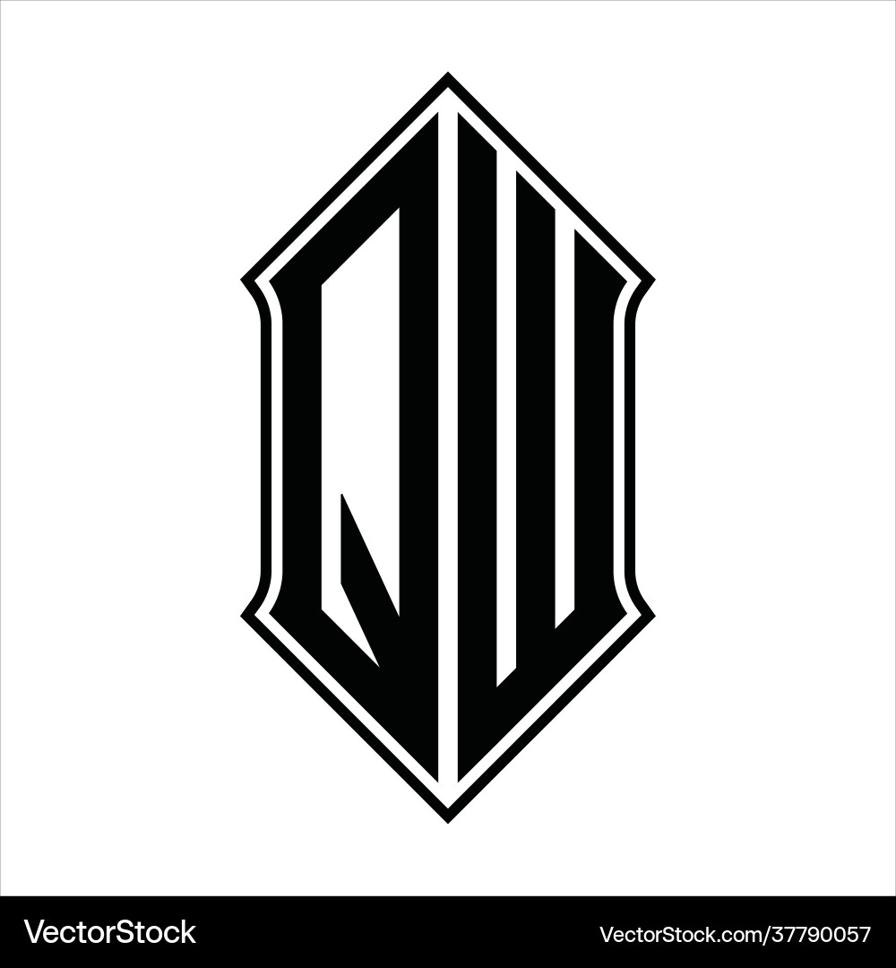 Qw logo monogram with shieldshape and outline Vector Image