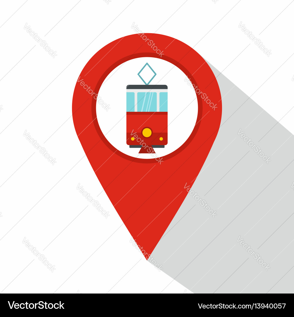 Roter Kartenzeiger mit Straßenbahn-Symbol flach Stil Roter Kartenzeiger mit Straßenbahn-Symbol flach Stil vektorbild