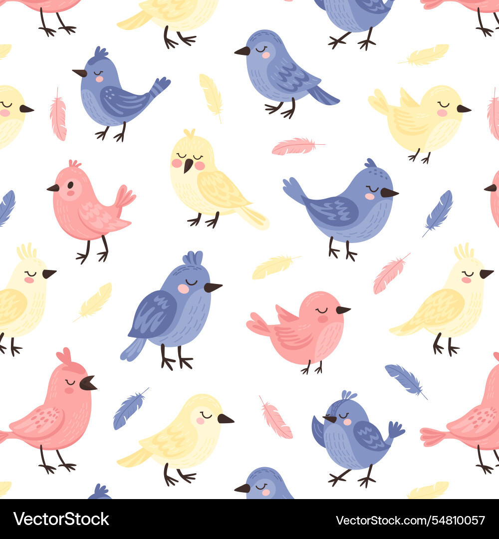 Seamless pattern with colourful birds and feathers Seamless pattern with colourful birds and feathers vector image