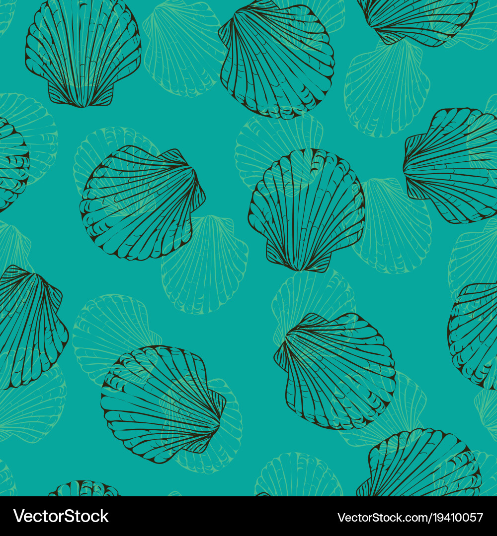 Seamless pattern with hand drawn scallop shells Vector Image
