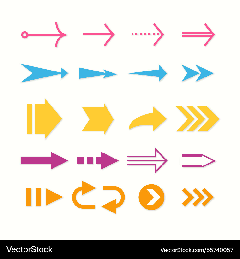 Set of colorful arrows to mark in flat style Vector Image
