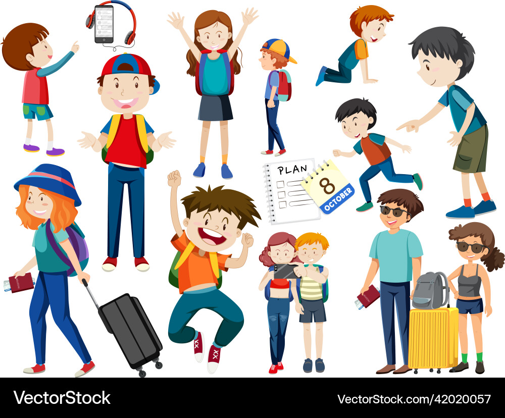 Set of people in different actions Vector Image