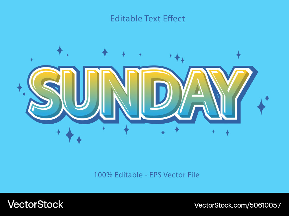 Sunday editable text effect 3 d emboss flat style Vector Image