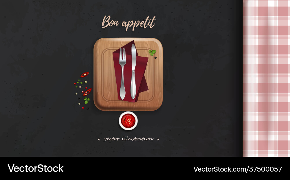 Table with a checkered tablecloth view from above Vector Image
