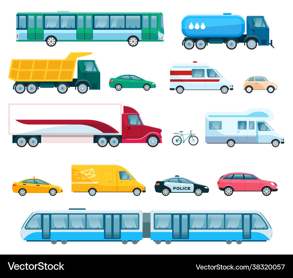 Urban transports bus taxi police car passenger Urban transports bus taxi police car passenger vector image