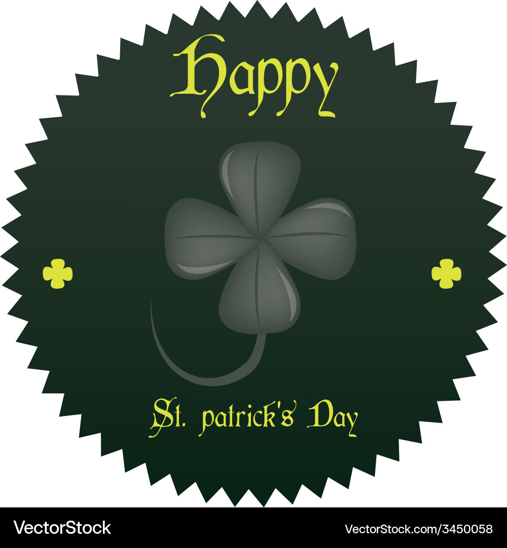 A green label with text and an isolated clover vector image