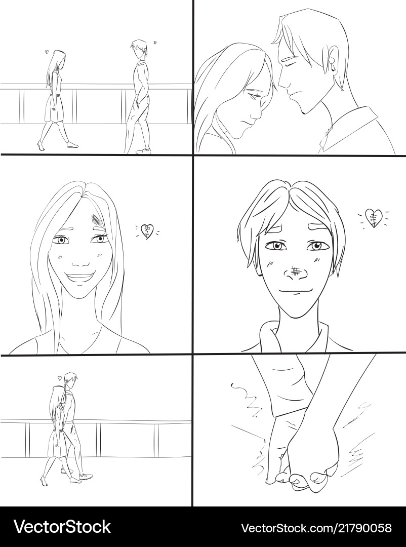 Boy and girl dating storyboard Boy and girl dating storyboard vector image