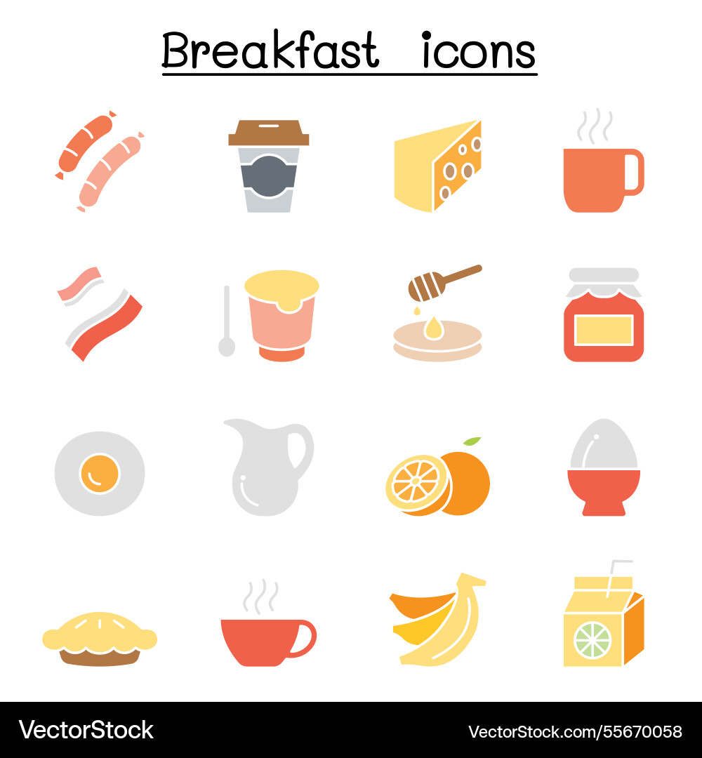 Breakfast icon set in flat color style Vector Image