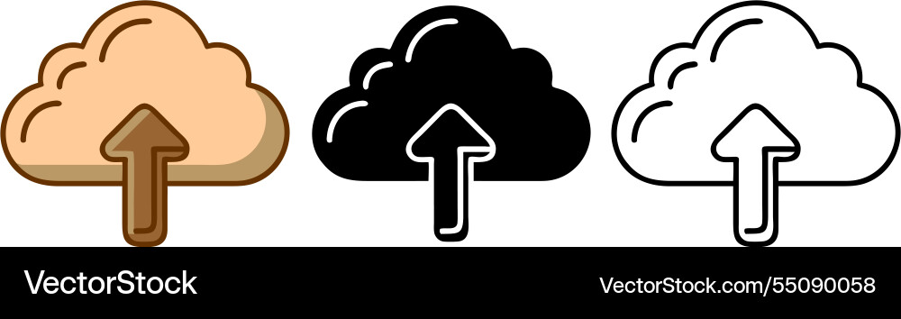Cloud upload icon three variations style color Cloud upload icon three variations style color vector image