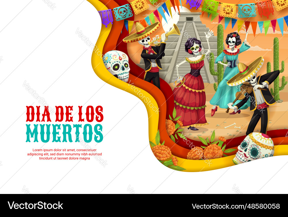 Dia de los muertos paper cut banner day of dead vector image