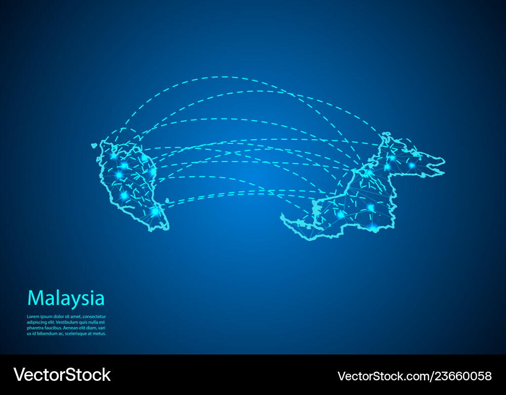 Malaysia map with nodes linked by lines concept vector image