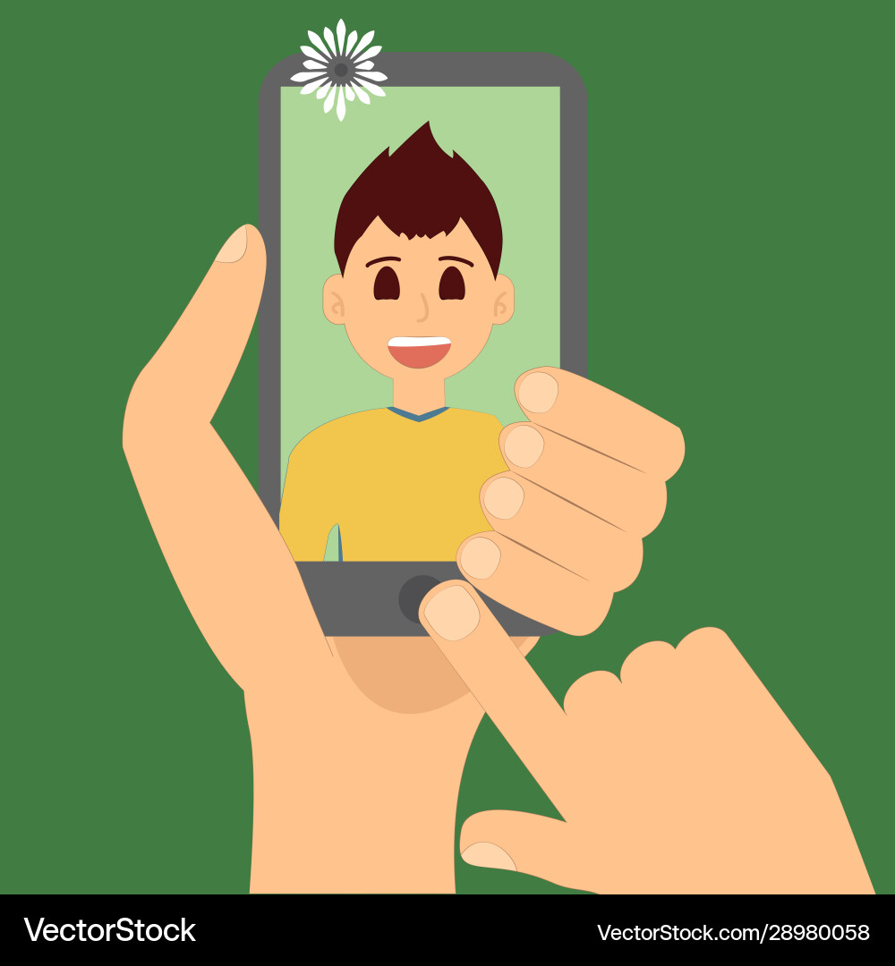 Man makes selfie photo on a smartphone cartoon Man makes selfie photo on a smartphone cartoon vector image