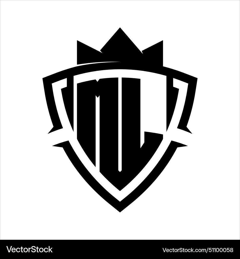 Ml letter bold monogram triangle curve shield Vector Image