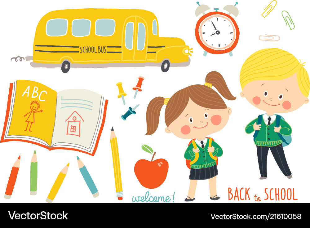 School set characters and objects children School set characters and objects children vector image