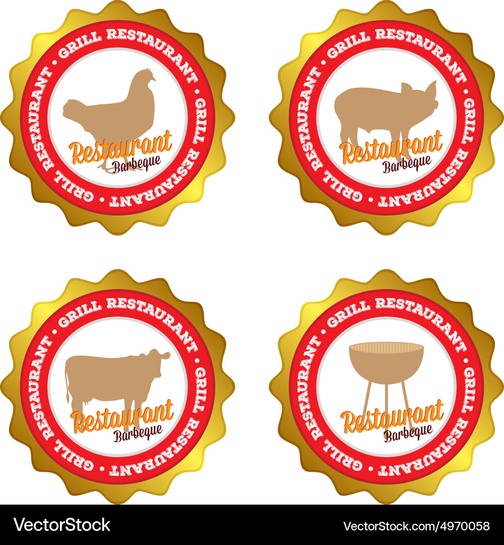 Set labels with text and barbecue elements vector image