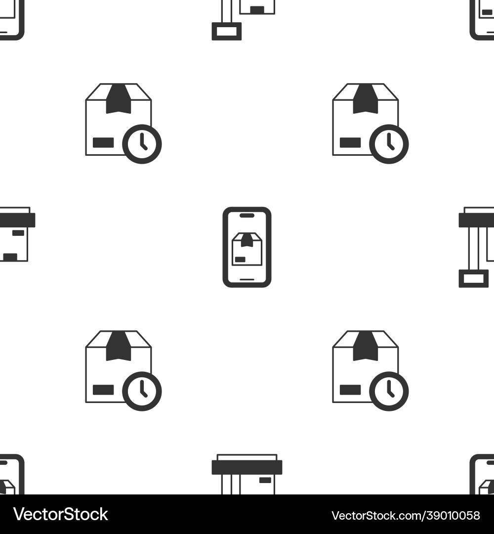 Set scale with cardboard box mobile app delivery Set scale with cardboard box mobile app delivery vector image
