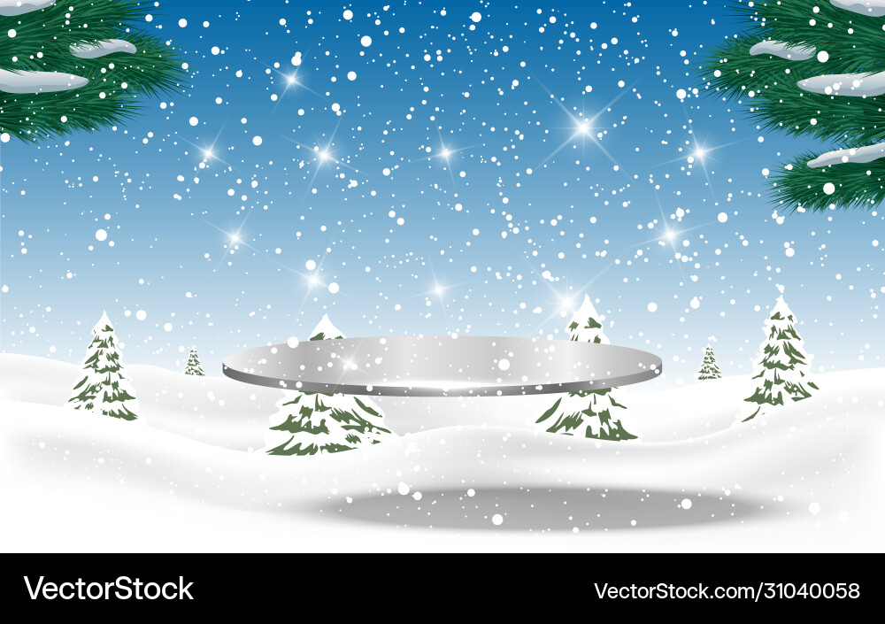 Silver plate snow forest vector image