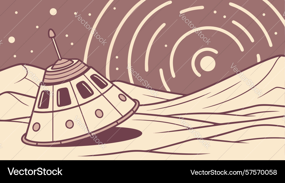 Ufo with swirling patterns over a desolate alien Vector Image