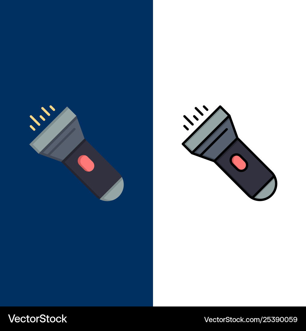 Flashlight light torch flash icons flat and line Flashlight light torch flash icons flat and line vector image