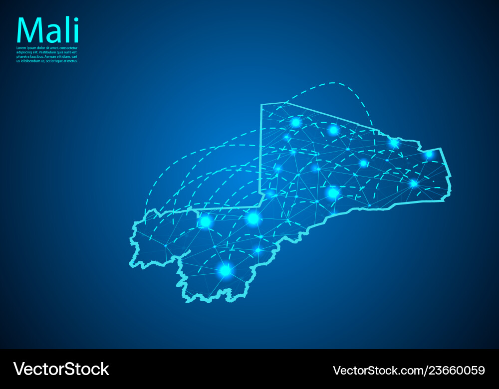 Mali map with nodes linked by lines concept Mali map with nodes linked by lines concept vector image
