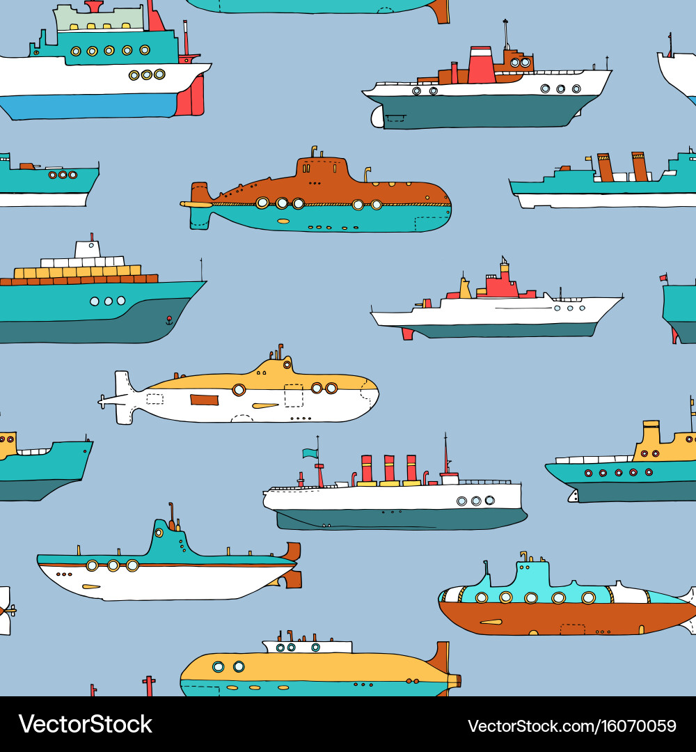 Seamless pattern with submarines and ships vector image
