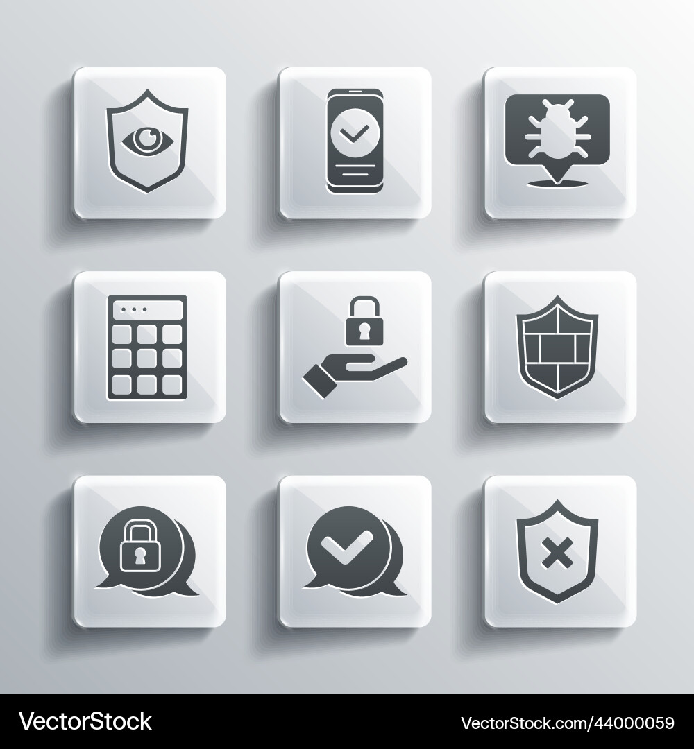 Set check mark in speech bubble shield with cross Vector Image