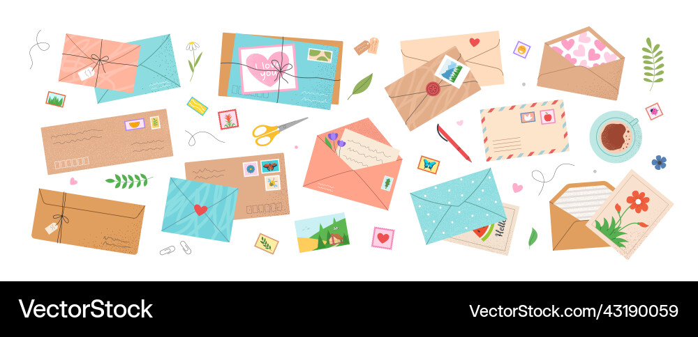 Set of different envelopes Set of different envelopes vector image