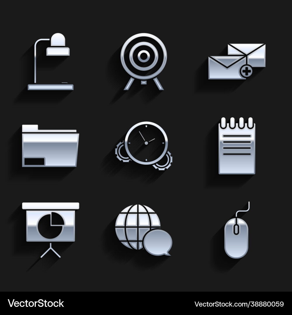 Set time management computer mouse notebook Set time management computer mouse notebook vector image