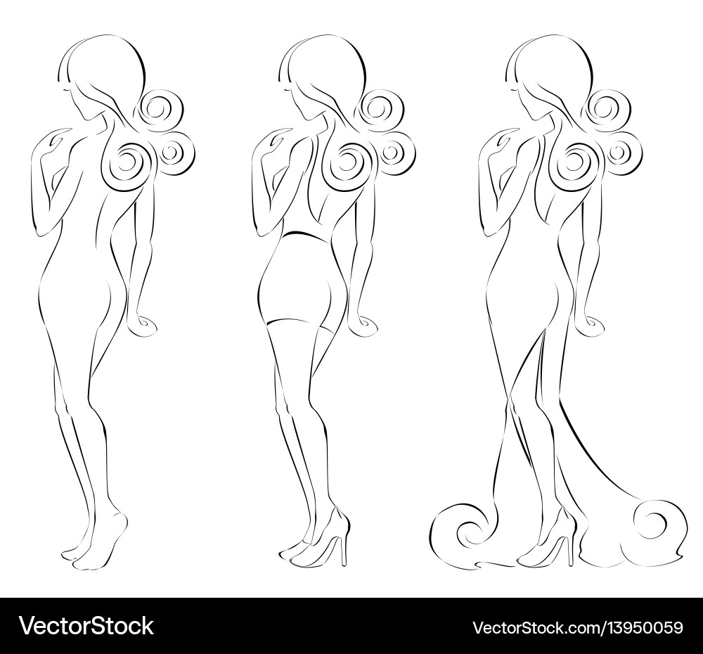 Silhouette of a beautiful woman in fine lines vector image