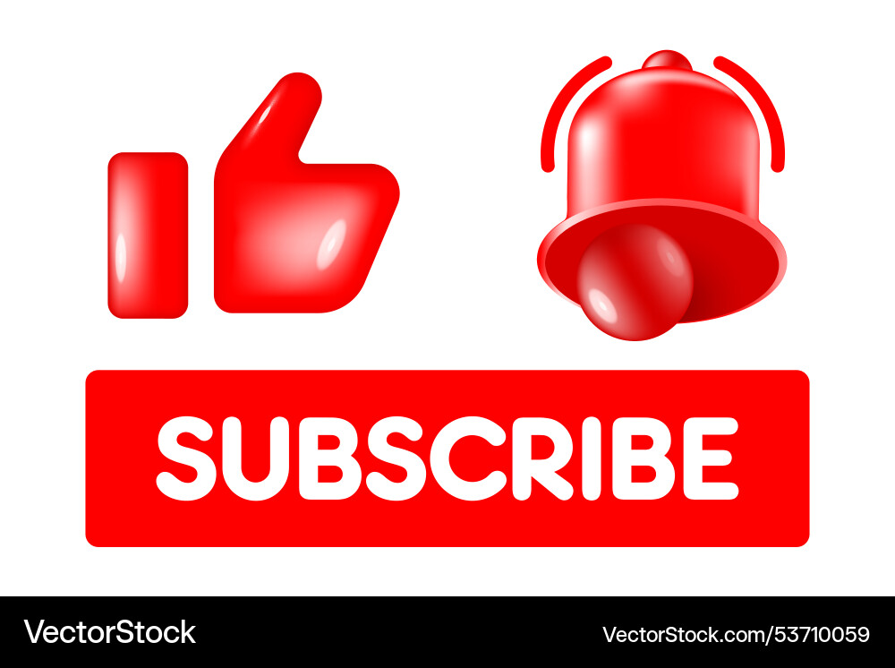 Subscribe like with a bell the red button Subscribe like with a bell the red button vector image