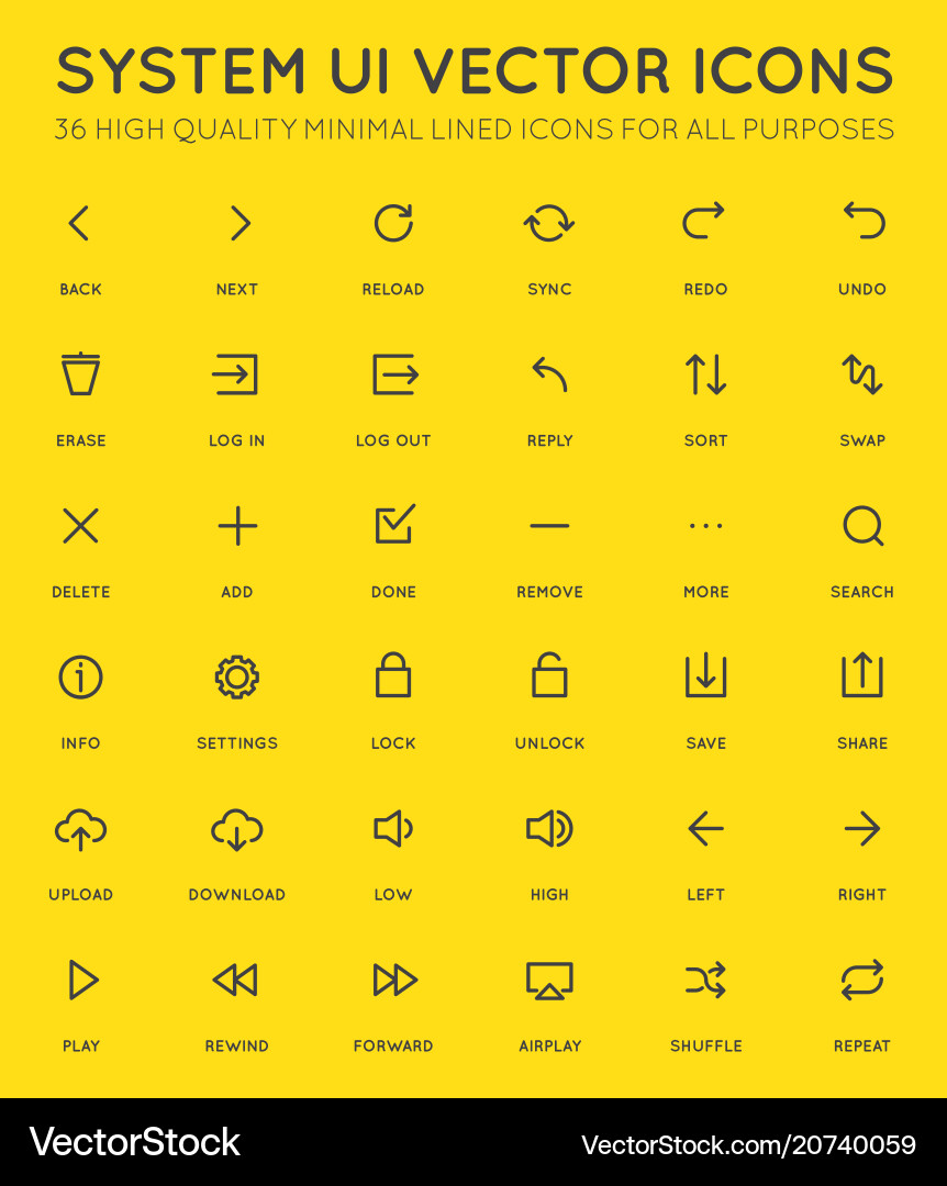 System user interface ui icon set high quality vector image