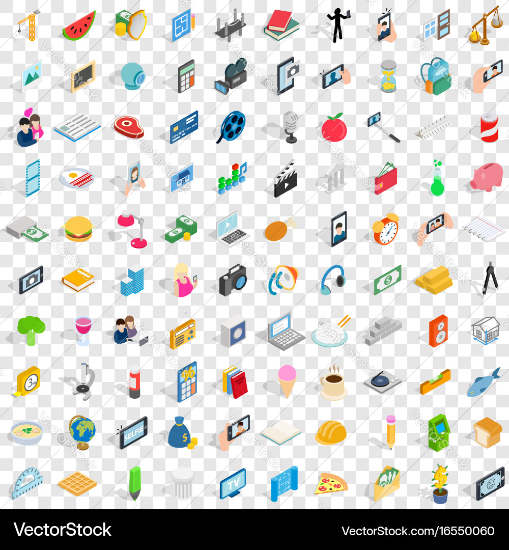 100 feature icons set isometric 3d style Vector Image