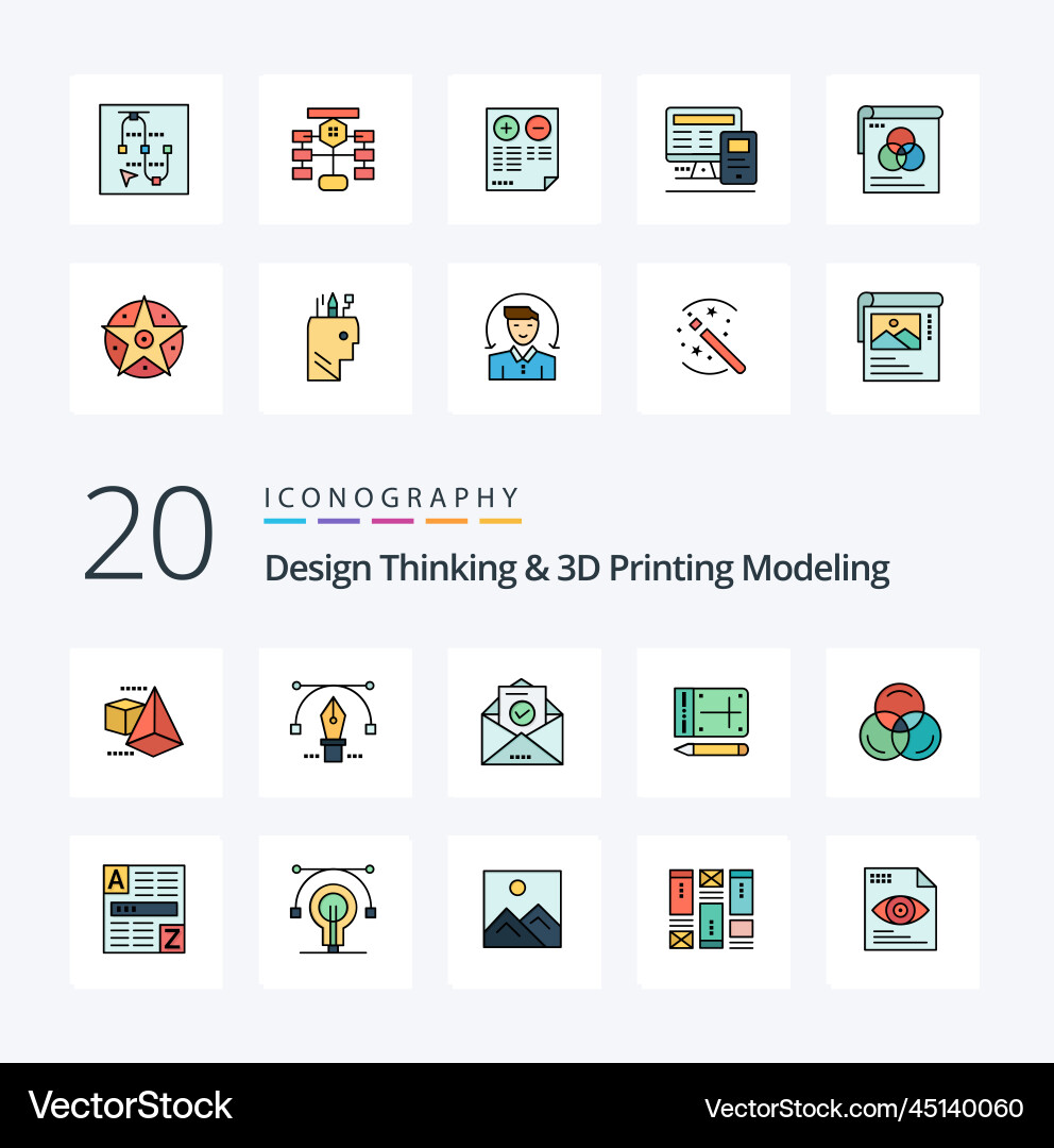 20 design thinking and d printing modeling line vector image