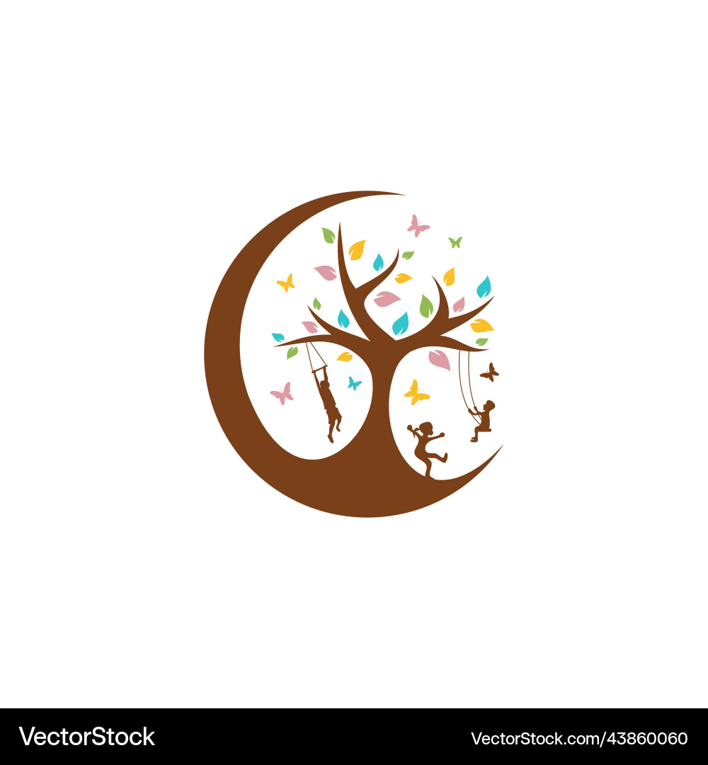 Abstract tree with cildren playing and colorful Abstract tree with cildren playing and colorful vector image