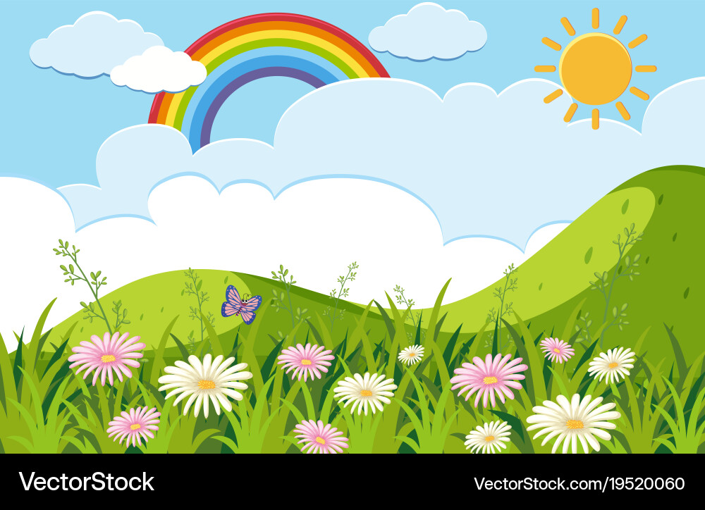 Background scene with flowers in garden vector image