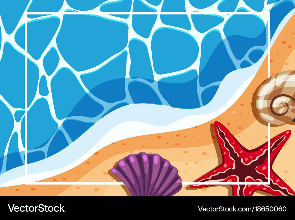 Border template with shells on the beach Vector Image