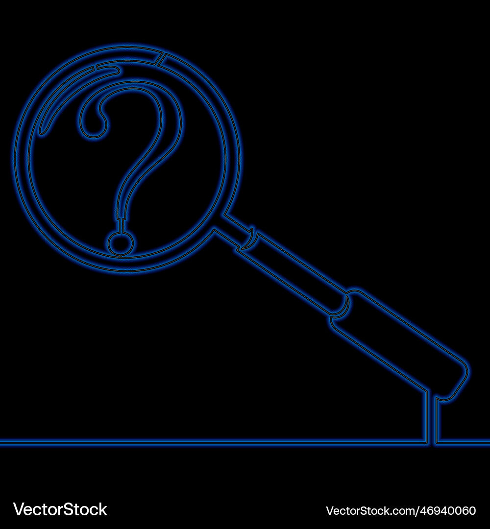 Continuous line loupe with question mark neon Continuous line loupe with question mark neon vector image