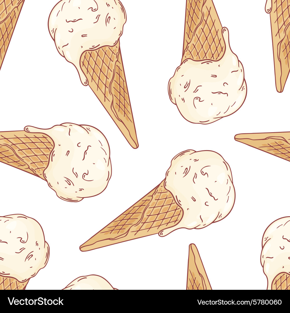 Doodle-Eiscreme in einem Waffelkonus nahtloses Muster Vektorbild