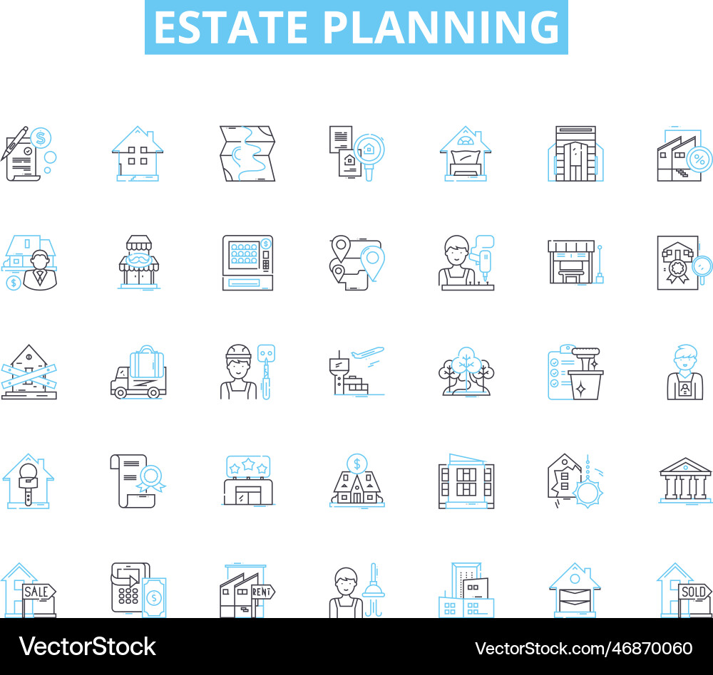 Estate planning linear icons set inheritance Estate planning linear icons set inheritance vector image