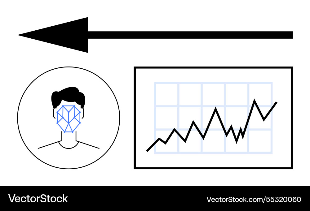 Facial recognition analysis linked to data trends Facial recognition analysis linked to data trends vector image