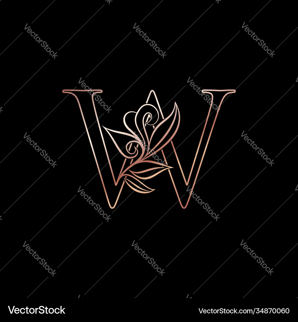 Gold rose outline letter w luxury decorative Gold rose outline letter w luxury decorative vector image