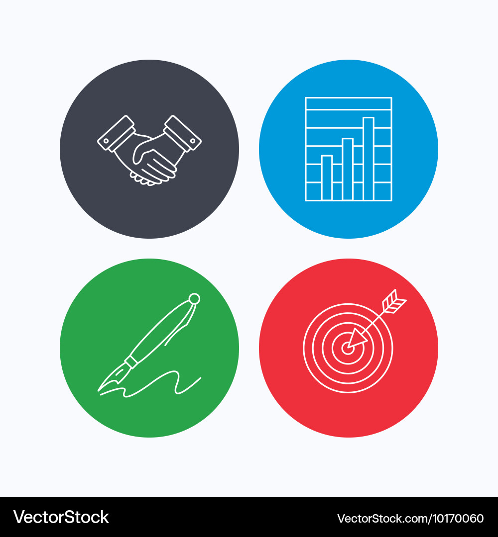 Handshake graph charts and target icons vector image